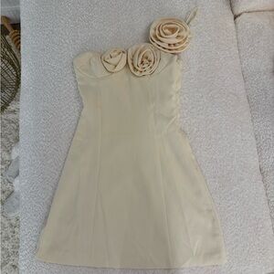 Peppermayo Yellow One Shoulder Dress with Flowers